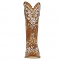 Cute Brown Embroidery Knee High Cowgirl Boots Front