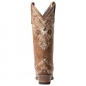 Cute Brown Embroidery Knee High Cowgirl Boots Back