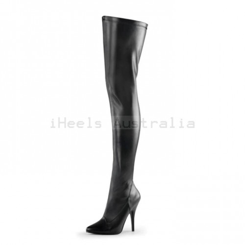 GAGA Sexy Black Matt Plus Size 5 Inch Heel Thigh High Boots