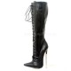 DAGGER Black Matt Plus Size Fetish 7 Inch Metal Heel Lace Up Knee High Boots