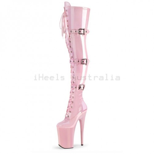 INFINITY Pink 9 Inch Heel Thigh High Pole Dance Boots with Buckle