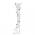 INFINITY White 9 Inch Heel Thigh High Pole Dance Boots with Buckle