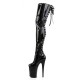 INFINITY Black 9 Inch Heel Back Lace Up Thigh High Pole Dance Boots side view