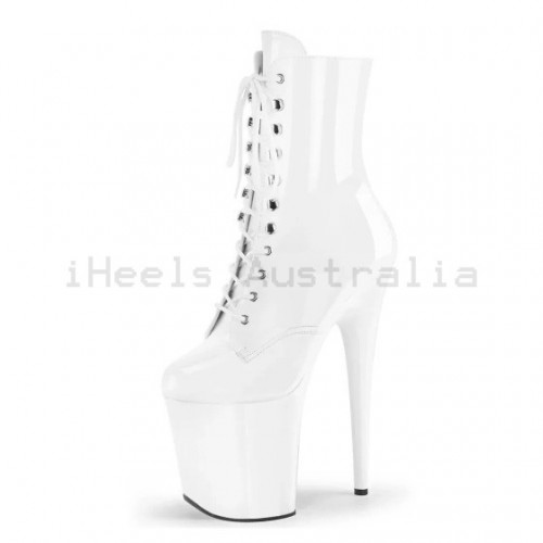 FLAMINGO White 8 Inch Heel Pole Dance Ankle Boots