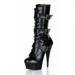 DELIGHT Black Platform 6 Inch Stiletto Heel Ankle Boots with Buckle