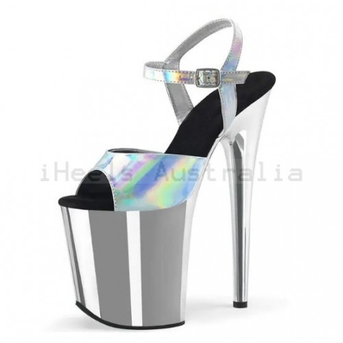 FLAMINGO Silver Hologram 8 Inch Stripper Heels