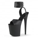 FLAMINGO Sexy Black Leather Ankle Strap 8 Inch Platform Heels