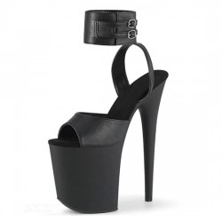 FLAMINGO Sexy Black Ankle Strap 8 Inch Platform Heels