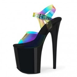 FLAMINGO Rainbow/Black 8 Inch Stripper Heels