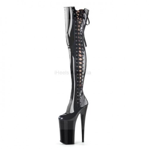 INFINITY 9 Inch Heel Platform Thigh High Boots Side Lace Up