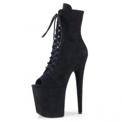 FLAMINGO Black Suede Platform 8 Inch Heel Peep Toe Ankle Boots