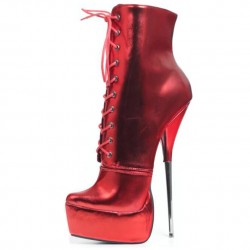 SCREAM Kinky Red Metallic Sexy 8 Inch Metal Heel Ankle Boots