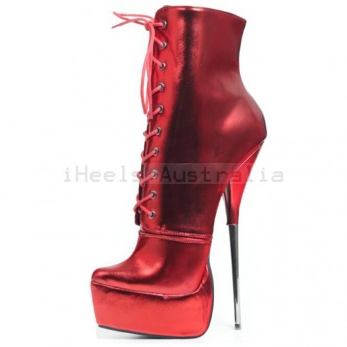 SCREAM Kinky Red Metallic Sexy 8 Inch Metal Heel Ankle Boots