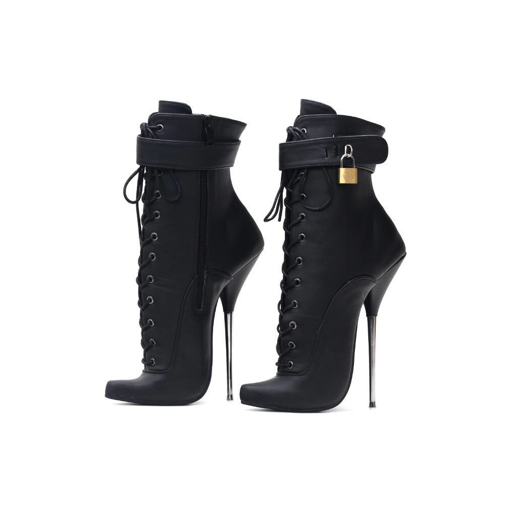 SCREAM Kinky Black Plus Size Lockable 7 Inch Metal Heel Ankle Boots