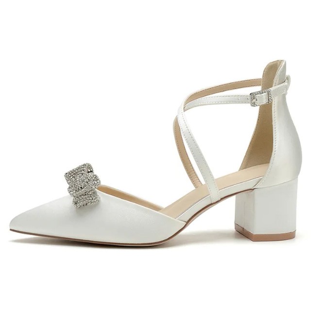 Ivory satin shoes sales low heel