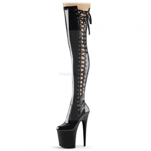 FLAMINGO Pole Dance Thigh High Boots Side Lace Up Platform 8 Inch Heel