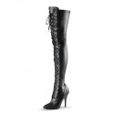 SEDUCE Sexy Black Matt 5 Inch Heel Lace Up Front Thigh High Boots