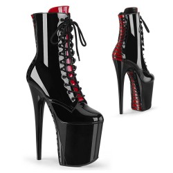 FLAMINGO Corset Black/Red Ankle Lace Up 8 Inch Heel Pole Dance Boots