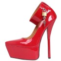 GAGA Red Patent Fetish Locking Platform High Heel Pumps