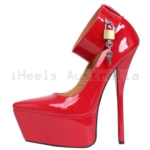 GAGA Red Patent Fetish Locking Platform High Heel Pumps