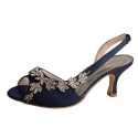 ELLEN Navy Blue Sparkly Slingback Heels for Wedding