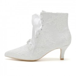 BELLA White Lace Ankle Wedding Boots Low Heel