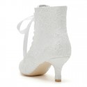 ELLEN White Lace Wedding Boots Low Heel Back