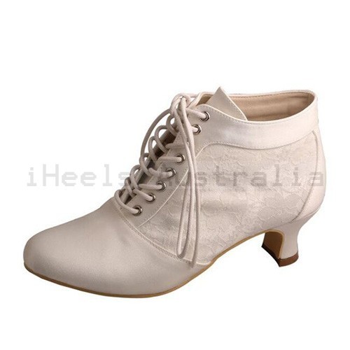 ELLEN Ivory Victorian Ankle Wedding Boots Louis Heel