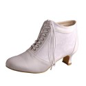 ELLEN White Victorian Ankle Wedding Boots Louis Heel