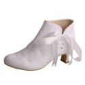 ELLEN White Lace Wedding Boots Side Ribbon Up